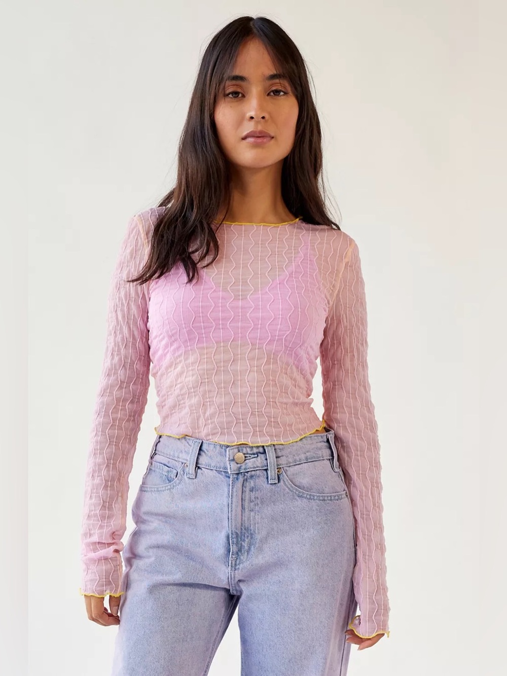 Urban Outfitters UO Mimi Semi-Sheer Textured Crew Neck Top PTP 15-18